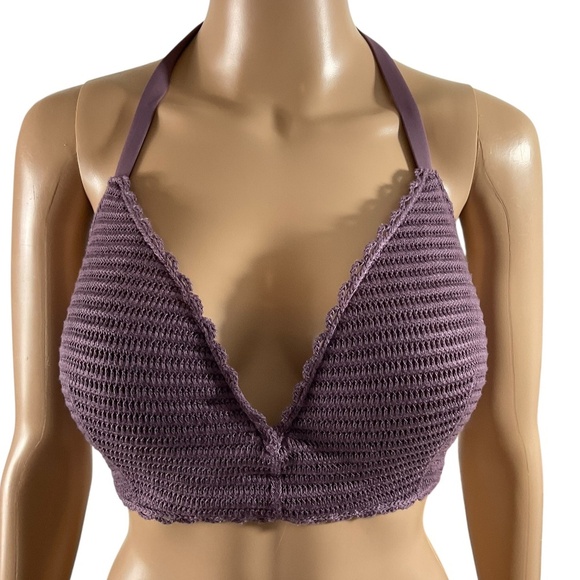 Shade & Shore Purple Crochet Halter Bikini Swim Top size 38D - Picture 1 of 11